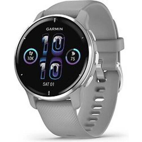 Garmin Venu 2 Plus 43 mm zilverkleurige rand van roestvrij staal met powder grey behuizing en siliconenbandje [wifi] Tweedehands