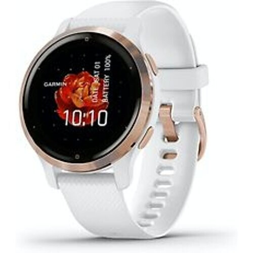 Garmin Venu 2S 40 mm rose gold rand van roestvrij staal met witte behuizing en leren polsband [wifi] Tweedehands