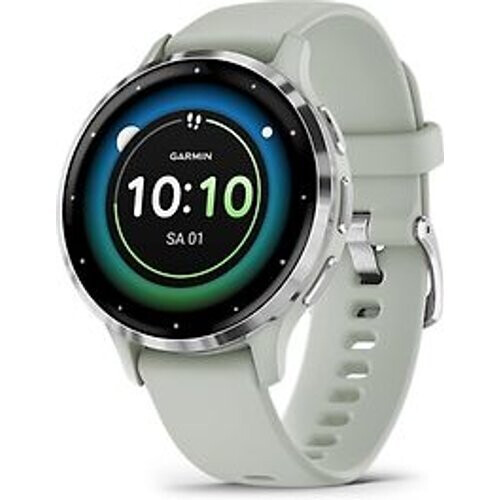 Garmin Venu 3S 41 mm zilver van roestvrij staal met groen behuizing en siliconen polsband [wifi] Tweedehands
