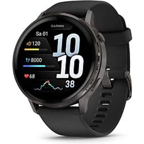 Garmin Venu 4 45 mm grijs van roestvrij staal met zwart behuizing en siliconen polsband [wifi] Tweedehands