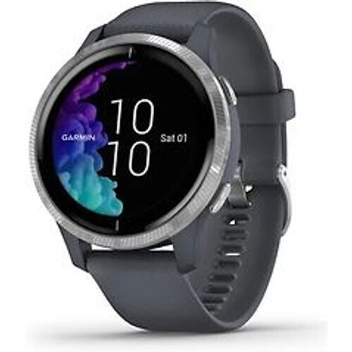 Garmin Venu 43 mm zilverkleurige rand met granite blue behuizing en siliconen polsband [wifi] Tweedehands