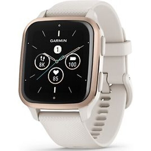Garmin Venu Sq 2 Music 40 mm perzikgouden aluminium rand met ivoorkleurige behuizing en siliconen band [wifi] Tweedehands
