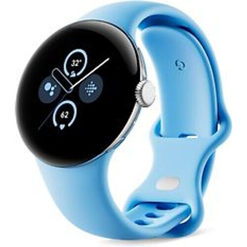 Google Pixel Watch 2 41 mm zilverkleur op sportbandje in baaiblauw [wifi + 4G]
