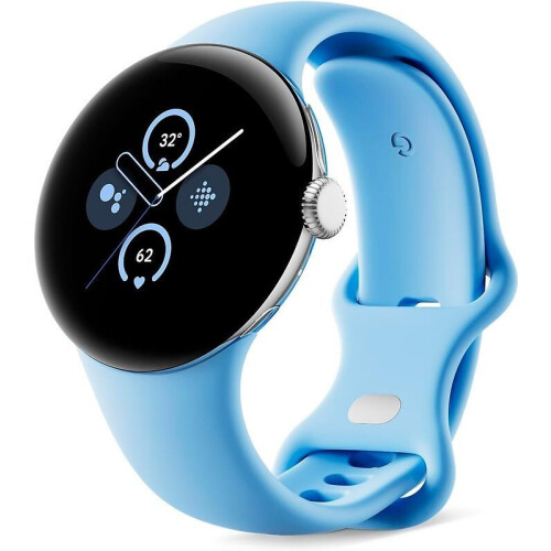 Google Pixel Watch 2 41 mm zilverkleur op sportbandje in baaiblauw [wifi]