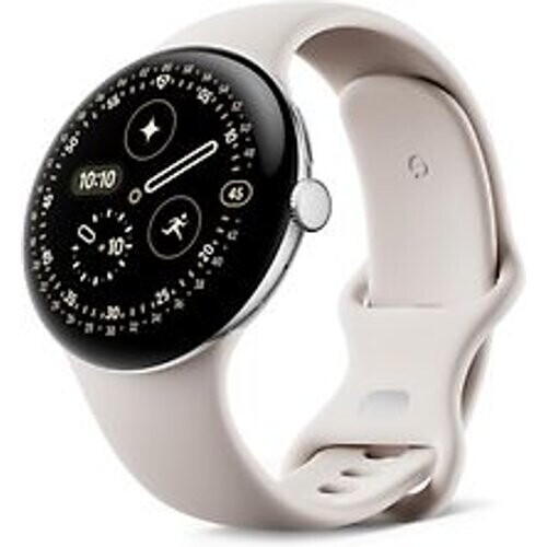 Google Pixel Watch 4 45 mm Aluminium kast in zilverkleur met Sportbandje in porselein [wifi + 4G] Tweedehands