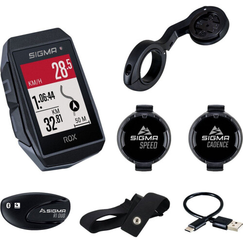 GPS Fietscomputer Sigma ROX 11.1 EVO GPS HR + CAD set met korte Butler stuurhouder - zwart Tweedehands