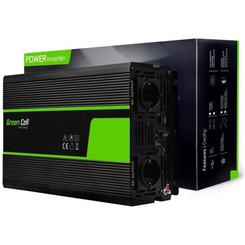Green Cell - Omvormer 12V naar 220V - 3000W continu 6000W piek - Zwart Tweedehands