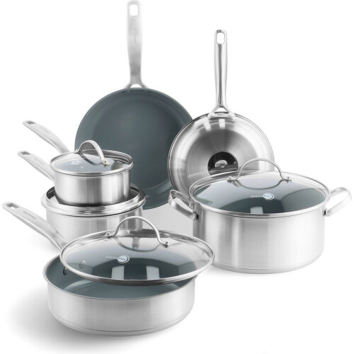 GreenPan Treviso - 10-delige kookpannenset - RVS - PFAS-vrij (10 stuks) Tweedehands