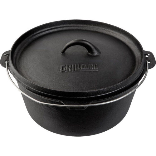 Grill Guru - Dutch Oven Large - Gietijzeren pan met deksel 31cm - Zwart