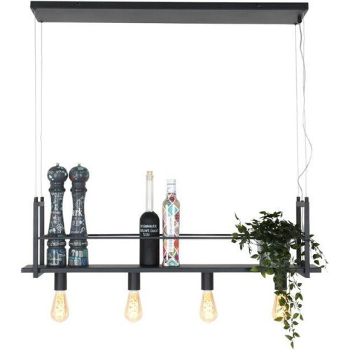 Hanglamp Buckley met Rek - 100 cm - 4 Lichtpunten - E27 - In hoogte verstelbaar - Zwart