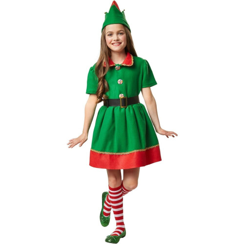 Hardwerkende kerstman kinderpak - kostuum - maat 128 (7-8 jaar) - feestelijk rood/groen