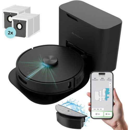 Heevey Robotstofzuiger Pro - Robotstofzuiger - Automatisch afzuigstation - Dweilfunctie - Zwart Tweedehands