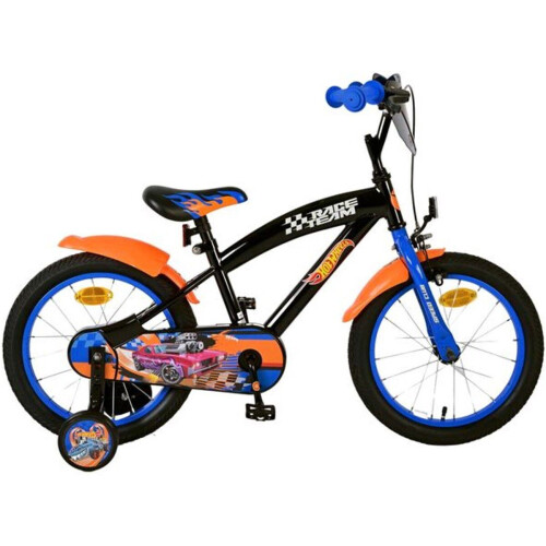 Hot Wheels 16 inch Kinderfiets - Jongens - 2 Handremmen - Zwart Oranje Blauw Tweedehands