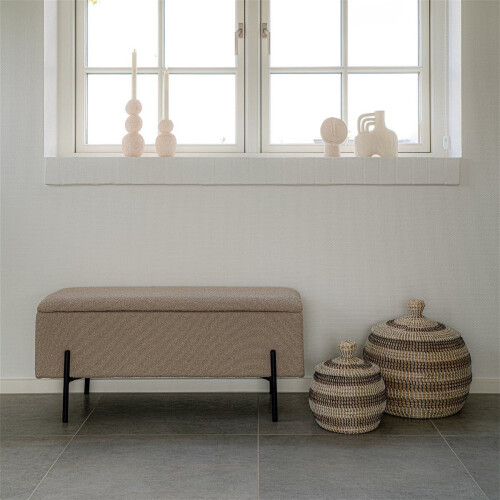 House Nordic Bankje Watford Bouclé met Opslag Beige 95x36,5x46cm