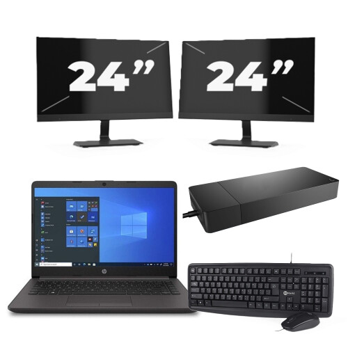 HP 240 G8 - Intel Core i3-10e Generatie - 14 inch - 8GB RAM - 256GB SSD - Windows 11 Home + 2x 24 inch Monitor Tweedehands