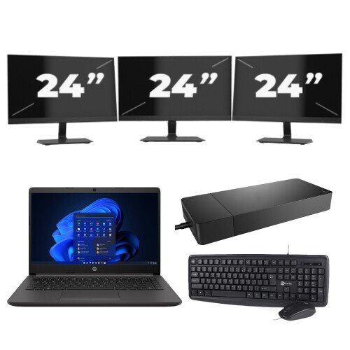 HP 240 G8 - Intel Core i3-10e Generatie - 14 inch - 8GB RAM - 256GB SSD - Windows 11 Home + 3x 24 inch Monitor Tweedehands