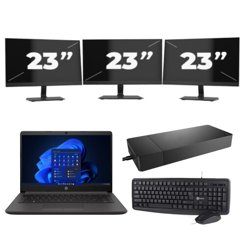 HP 240 G8 - Intel Core i3-10e Generatie - 14 inch - 8GB RAM - 256GB SSD - Windows 11 Home + 3x 23 inch Monitor Tweedehands