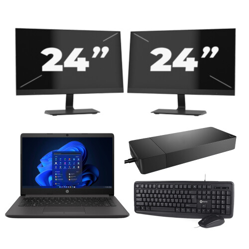 HP 240 G8 - Intel Core i3-10e Generatie - 14 inch - 8GB RAM - 256GB SSD - Windows 11 Home + 2x 24 inch Monitor Tweedehands