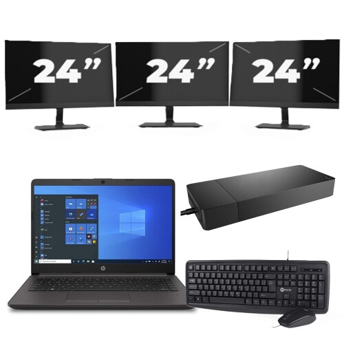 HP 240 G8 - Intel Core i3-10e Generatie - 14 inch - 8GB RAM - 256GB SSD - Windows 11 Home + 3x 24 inch Monitor Tweedehands