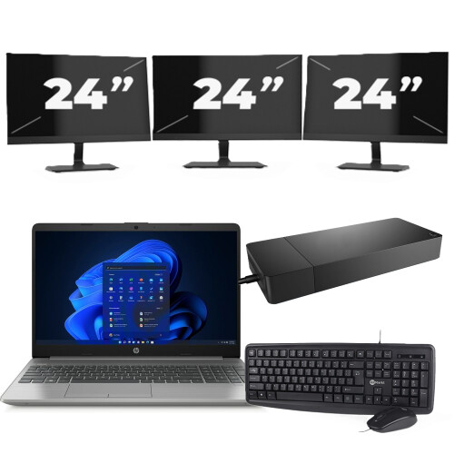 HP 250 G8 - Intel Core i3-11e Generatie - 15 inch - 8GB RAM - 256GB SSD - Windows 11 Home + 3x 24 inch Monitor Tweedehands