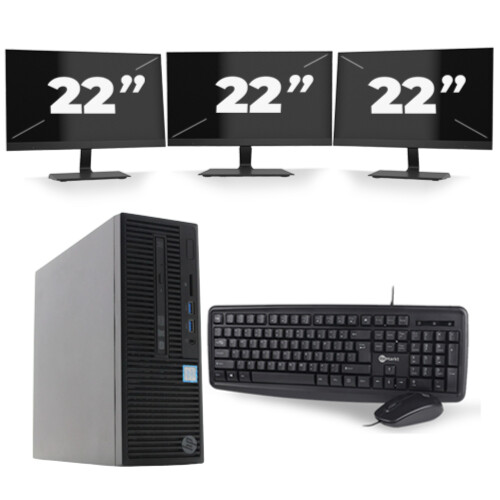 HP 280 G2 SFF - Intel Core i5-6e Generatie - 8GB RAM - 256GB SSD - Windows 11 + 3x 22 inch Monitor Tweedehands