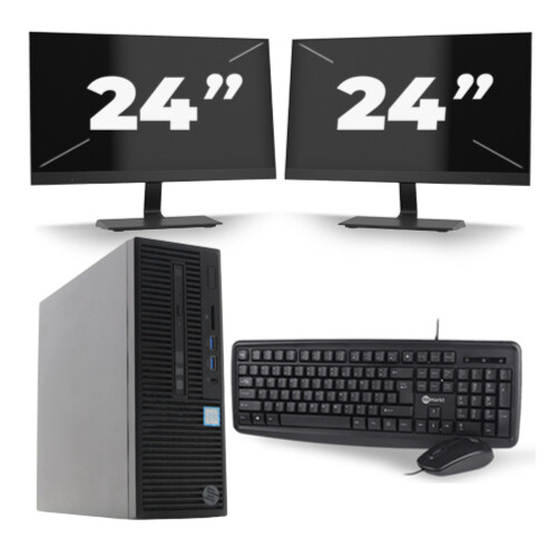 HP 280 G2 SFF - Intel Core i5-6e Generatie - 8GB RAM - 256GB SSD - Windows 11 + 2x 24 inch Monitor Tweedehands
