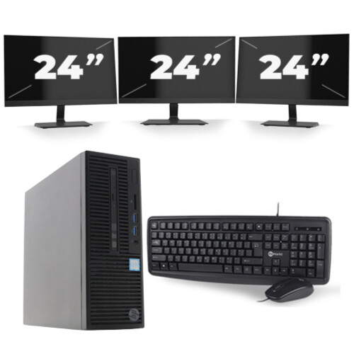 HP 280 G2 SFF - Intel Core i7-6e Generatie - 16GB RAM - 256GB SSD - Windows 11 + 3x 24 inch Monitor Tweedehands