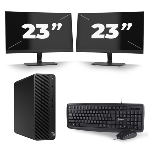 HP 290 G1 SFF - Intel Core i5-8e Generatie - 16GB RAM - 256GB SSD - Windows 11 + 2x 23 inch Monitor Tweedehands