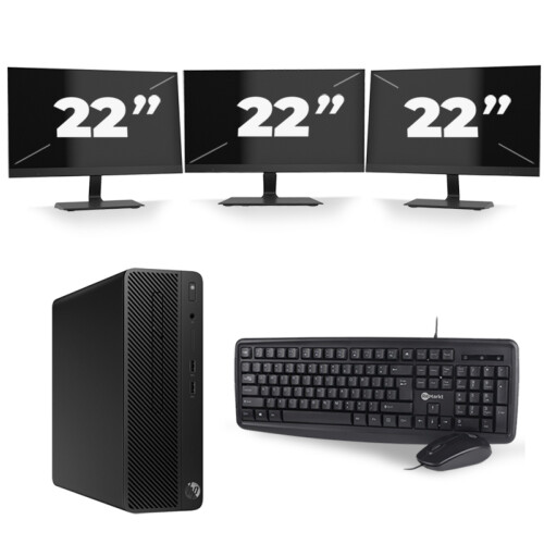 HP 290 G1 SFF - Intel Core i7-8e Generatie - 16GB RAM - 256GB SSD - Windows 11 + 3x 22 inch Monitor Tweedehands