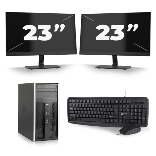 HP Compaq Pro 6300 Micro Tower - Intel Core i5-3e Generatie - 8GB RAM - 256GB SSD - Windows 10 + 2x 23 inch Monitor Tweedehands