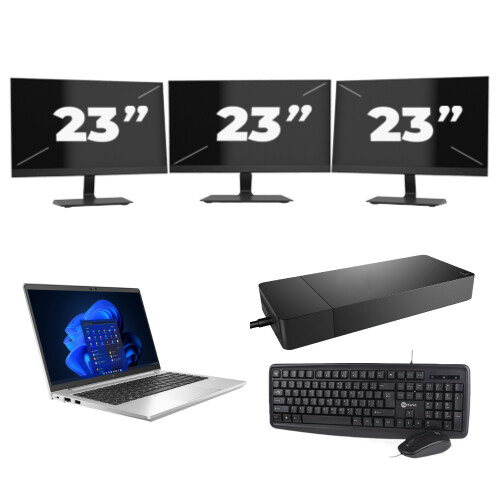 HP EliteBook 640 G9 - Intel Core i5-12e Generatie - 14 inch - 8GB RAM - 256GB SSD - Windows 11 Home + 3x 23 inch Monitor Tweedehands