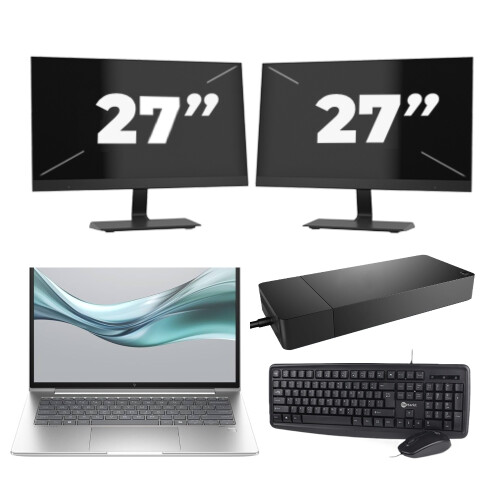 HP EliteBook 645 G11 - AMD Ryzen 5 7535U - 14 inch - 16GB RAM - 512GB SSD - GPU - Windows 11 Home + 2x 27 inch Monitor Tweedehands