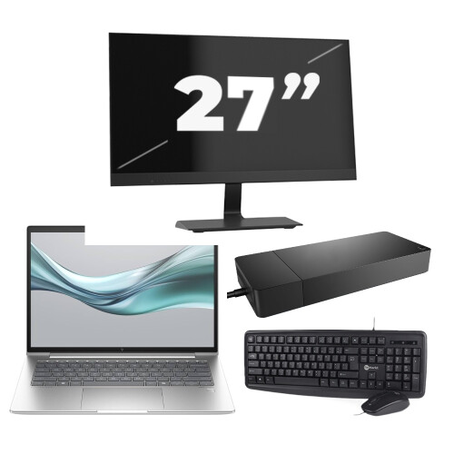 HP EliteBook 645 G11 - AMD Ryzen 5 7535U - 14 inch - 16GB RAM - 512GB SSD - GPU - Windows 11 Home + 1x 27 inch Monitor Tweedehands