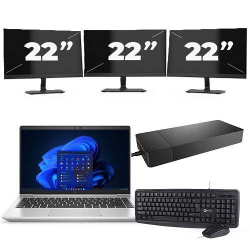 HP EliteBook 645 G9 - AMD Ryzen 5 5625U - 14 inch - 8GB RAM - 256GB SSD - Windows 11 Home + 3x 22 inch Monitor Tweedehands