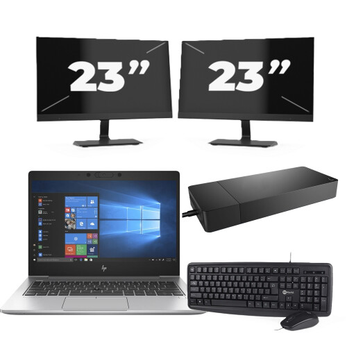 HP EliteBook 735 G6 - AMD Ryzen 7 PRO 3700U - 13 inch - 8GB RAM - 256GB SSD - Windows 10 Home + 2x 23 inch Monitor Tweedehands