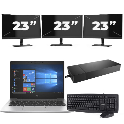 HP EliteBook 735 G6 - AMD Ryzen 7 PRO 3700U - 13 inch - 8GB RAM - 256GB SSD - Windows 10 Home + 3x 23 inch Monitor Tweedehands