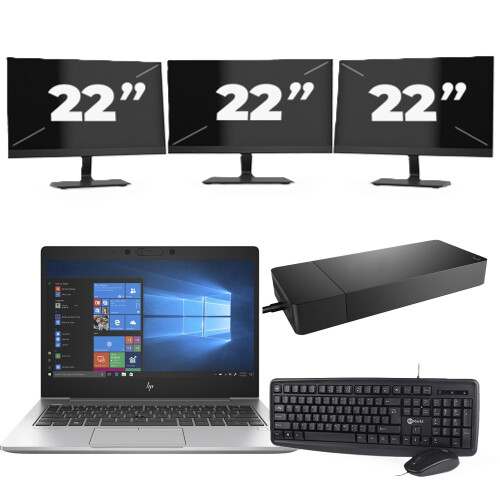 HP EliteBook 735 G6 - AMD Ryzen 7 PRO 3700U - 13 inch - 8GB RAM - 256GB SSD - Windows 10 Home + 3x 22 inch Monitor Tweedehands