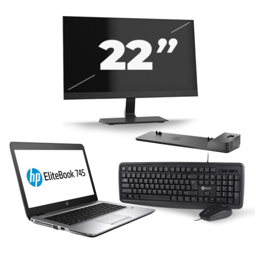 HP EliteBook 745 G3 - AMD PRO A8-8600B - 14 inch - 8GB RAM - 256GB SSD - Windows 11 + 1x 22 inch Monitor Tweedehands