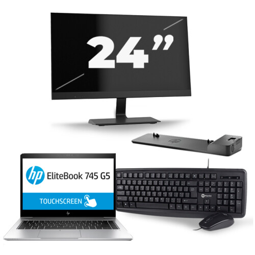 HP EliteBook 745 G5 - AMD Ryzen 5 2500U - 14 inch - 8GB RAM - 256GB SSD - Windows 10 + 1x 24 inch Monitor Tweedehands