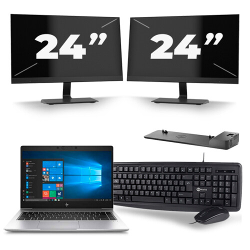 HP EliteBook 745 G6 - AMD Ryzen 5 3500U - 14 inch - 8GB RAM - 256GB SSD - Windows 11 Home + 2x 24 inch Monitor Tweedehands