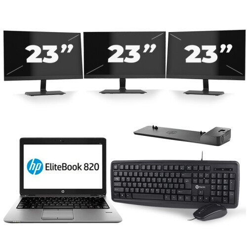 HP EliteBook 820 G1 - Intel Core i5-4e Generatie - 12 inch - 8GB RAM - 256GB SSD - Windows 11 + 3x 23 inch Monitor Tweedehands