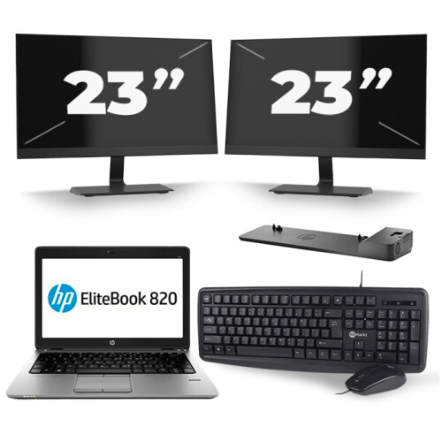 HP EliteBook 820 G3 - Intel Core i5-6e Generatie - 12 inch - 8GB RAM - 256GB SSD - Windows 11 + 2x 23 inch Monitor Tweedehands