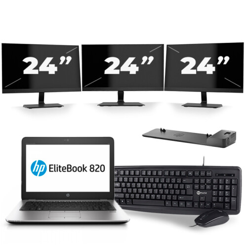 HP EliteBook 820 G4 - Intel Core i5-7e Generatie - 12 inch - 8GB RAM - 256GB SSD - Windows 11 + 3x 24 inch Monitor Tweedehands