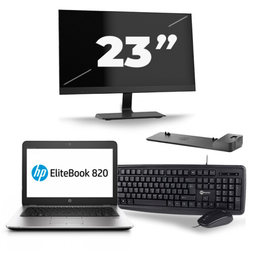 HP EliteBook 820 G4 - Intel Core i5-7e Generatie - 12 inch - 8GB RAM - 256GB SSD - Windows 11 + 1x 23 inch Monitor Tweedehands