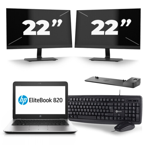 HP EliteBook 820 G4 - Intel Core i5-7e Generatie - 12 inch - 8GB RAM - 256GB SSD - Windows 11 + 2x 22 inch Monitor Tweedehands