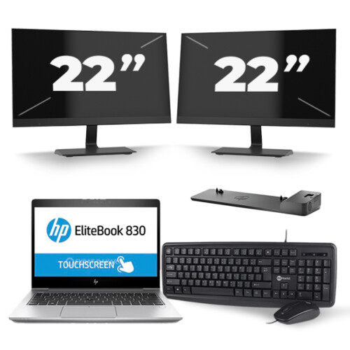 HP EliteBook 830 G5 - Intel Core i5-8e Generatie - 13 inch - 16GB RAM - 256GB SSD - Windows 11 + 2x 22 inch Monitor Tweedehands