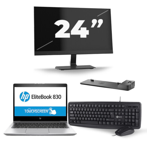 HP EliteBook 830 G5 - Intel Core i5-8e Generatie - 13 inch - 16GB RAM - 256GB SSD - Windows 11 + 1x 24 inch Monitor Tweedehands