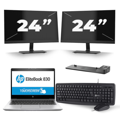 HP EliteBook 830 G5 - Intel Core i7-8e Generatie - 13 inch - 16GB RAM - 256GB SSD - Windows 11 + 2x 24 inch Monitor Tweedehands