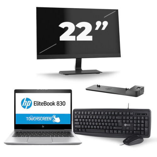 HP EliteBook 830 G5 - Intel Core i7-8e Generatie - 13 inch - 16GB RAM - 256GB SSD - Windows 11 + 1x 22 inch Monitor Tweedehands