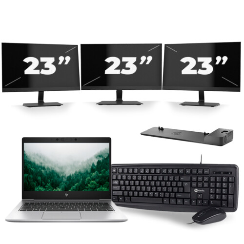 HP EliteBook 830 G6 - Intel Core i5-8e Generatie - 13 inch - 8GB RAM - 256GB SSD - Windows 11 + 3x 23 inch Monitor Tweedehands